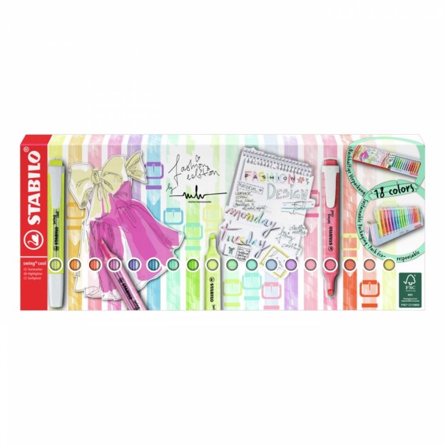 Σετ μαρκαδόρων κειμένου, Stabilo, Swing Cool Crayon με βάση γραφείου ST275/18-01-5, 18 χρώματα
