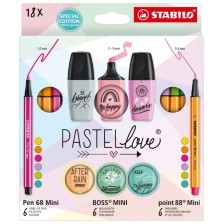 Συνδυασμένο σετ, Stabilo, Pastellove, Στυλό 68 Mini, Boss Mini, Point 88 mini ST77/5-8, 18 τεμάχια
