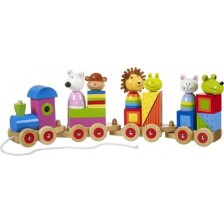 Μεγάλο ξύλινο τρένο, παζλ και διαλογέας - Animals Collection