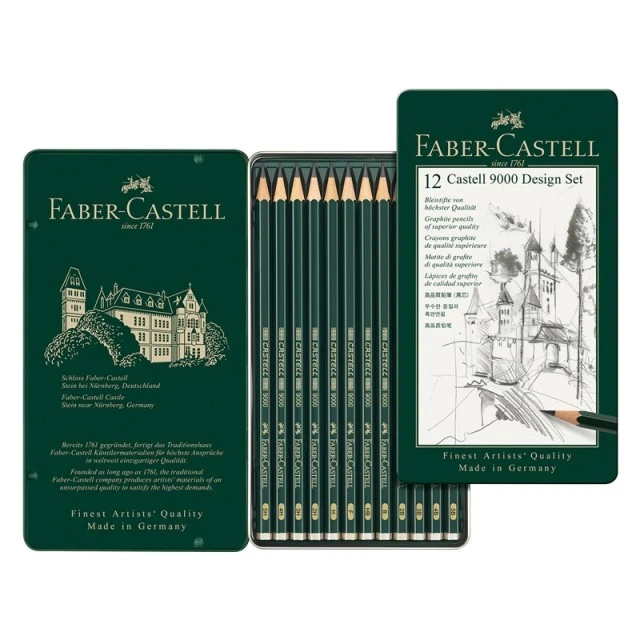 Μολύβι Faber-Castell Castell 9000, μαύρος γραφίτης, σετ για σχεδιαστές, διαφορετικές σκληρότητες, 12 τεμάχια