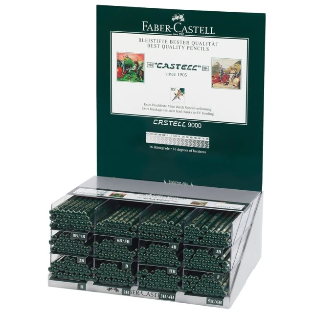 Μολύβι Faber-Castell Castell 9000, μαύρος γραφίτης, διαφορετικές σκληρότητες, 288 κομμάτια σε οθόνη
