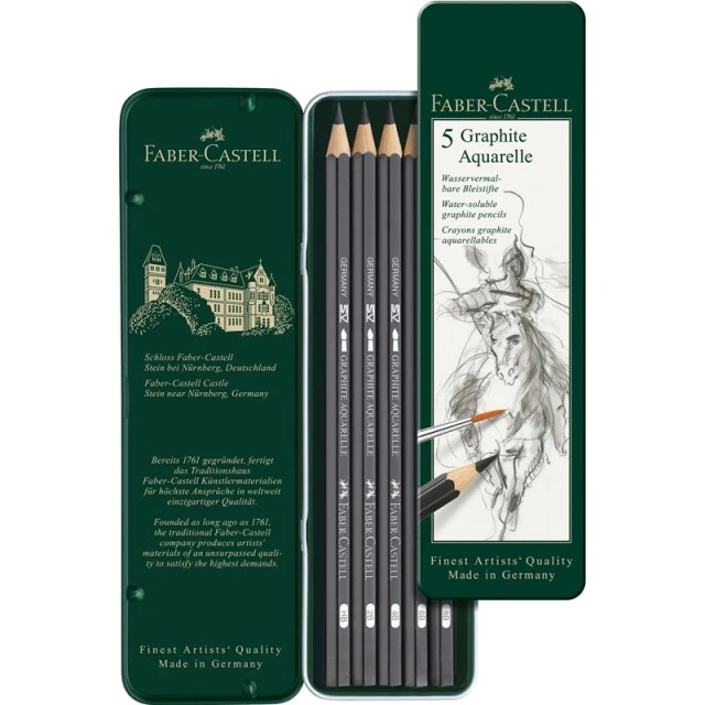 Faber-Castell ακουαρέλα μολύβια Graphite Aquarelle, γραφίτης, 5 τμχ σε μεταλλική κασετίνα