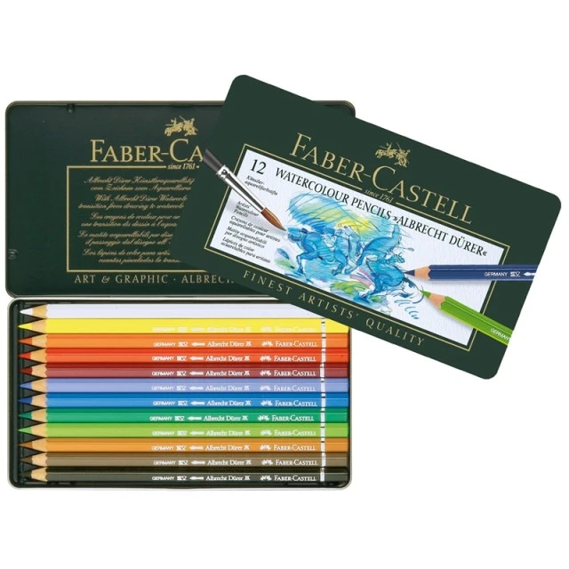 Μολύβια ακουαρέλα Faber-Castell Albrecht Dürer, 12 χρωμάτων, σε μεταλλική θήκη