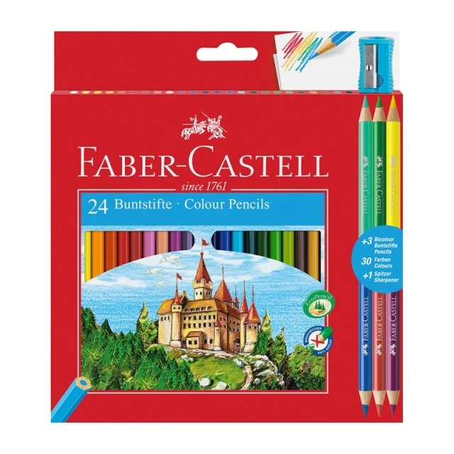 Faber-Castell χρωματιστά μολύβια Castle, 24 + 6 χρώματα, με ξύστρα