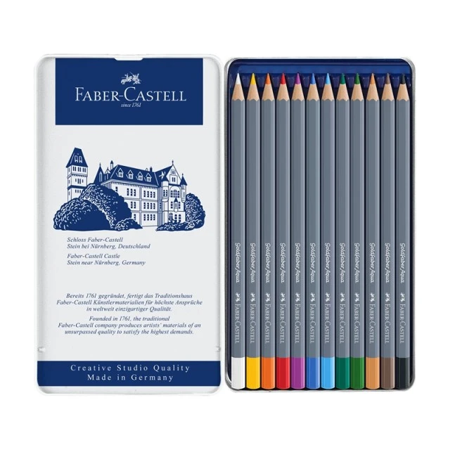 Faber-Castell ακουαρέλα μολύβια Goldfaber Aqua, 12 χρώματα, μεταλλική κασετίνα