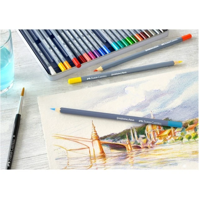 Faber-Castell ακουαρέλα μολύβια Goldfaber Aqua, 12 χρώματα, μεταλλική κασετίνα