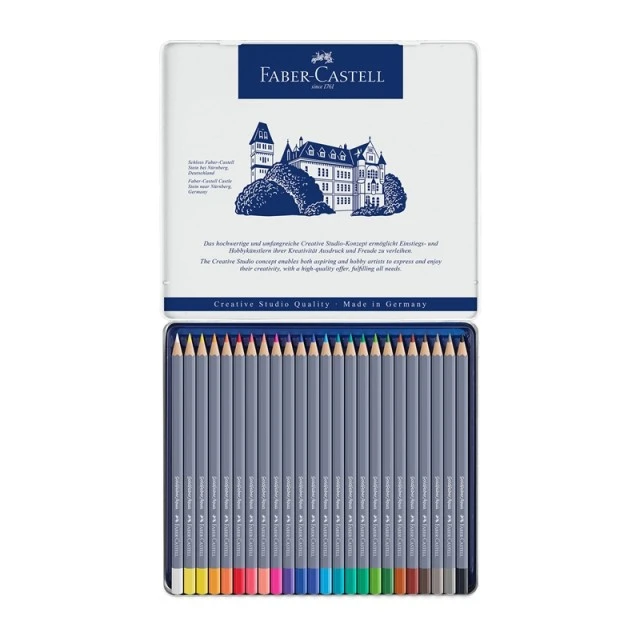 Μολύβια Faber-Castell Watercolor Goldfaber Aqua, 24 χρωμάτων, σε μεταλλική θήκη