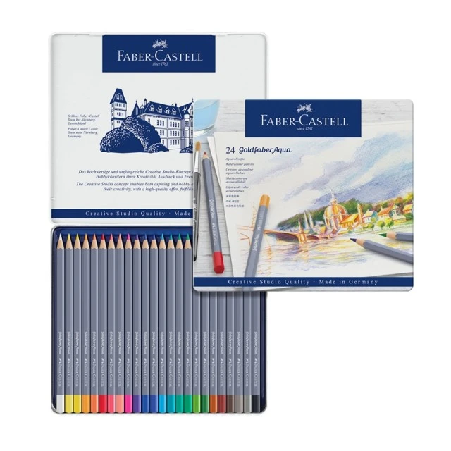 Μολύβια Faber-Castell Watercolor Goldfaber Aqua, 24 χρωμάτων, σε μεταλλική θήκη