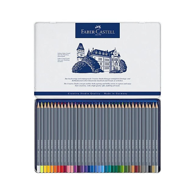 Μολύβια Faber-Castell Watercolor Goldfaber Aqua, 36 χρωμάτων, σε μεταλλικό κουτί