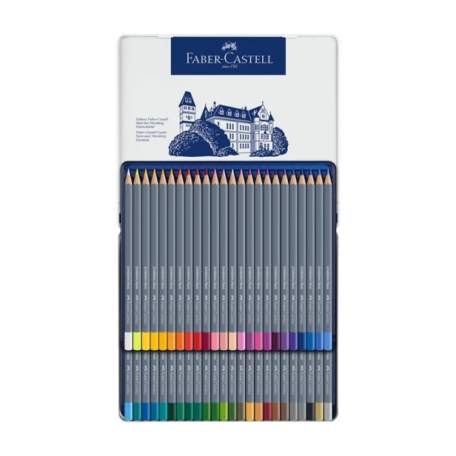 Μολύβια Faber-Castell Watercolor Goldfaber Aqua, 48 χρωμάτων, σε μεταλλικό κουτί