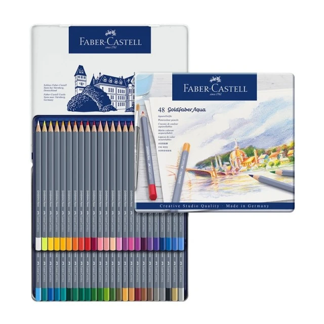 Μολύβια Faber-Castell Watercolor Goldfaber Aqua, 48 χρωμάτων, σε μεταλλικό κουτί