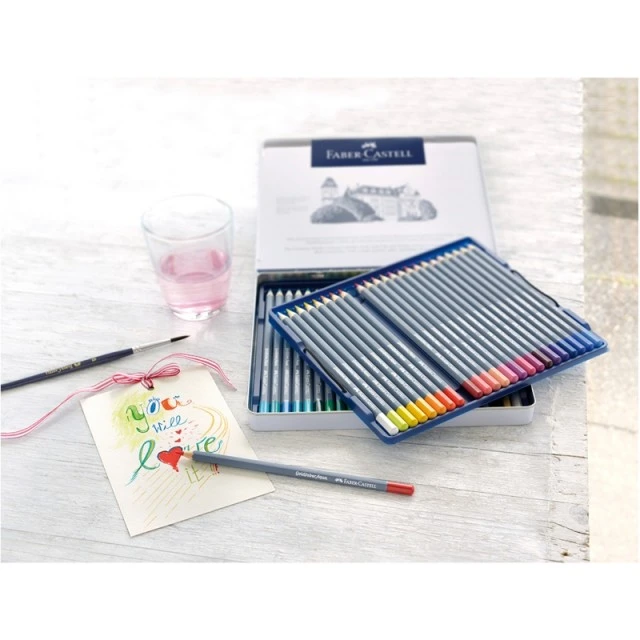 Μολύβια Faber-Castell Watercolor Goldfaber Aqua, 48 χρωμάτων, σε μεταλλικό κουτί