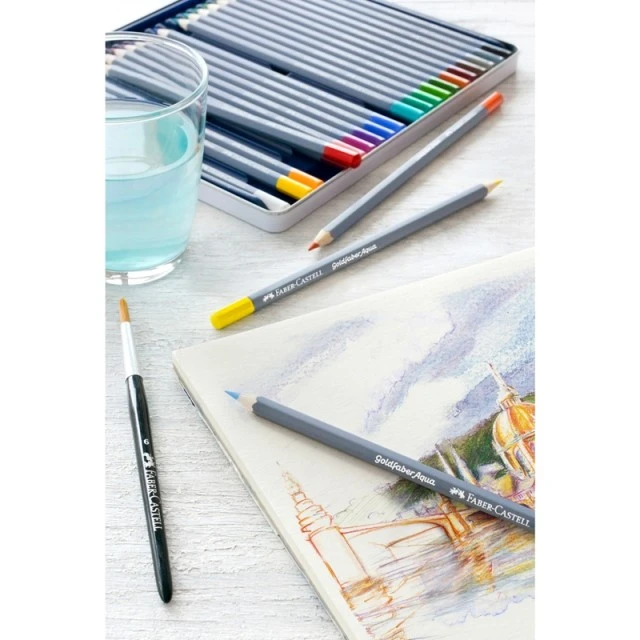 Μολύβια Faber-Castell Watercolor Goldfaber Aqua, 48 χρωμάτων, σε μεταλλικό κουτί