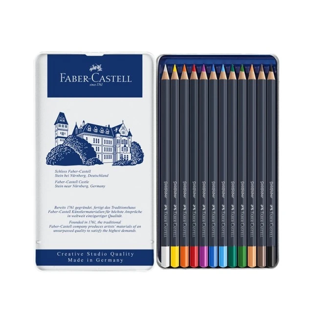 Χρωματιστά μολύβια Faber-Castell Goldfaber, 12 χρωμάτων, σε μεταλλικό κουτί