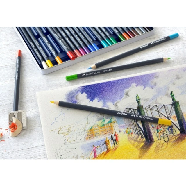 Χρωματιστά μολύβια Faber-Castell Goldfaber, 12 χρωμάτων, σε μεταλλικό κουτί