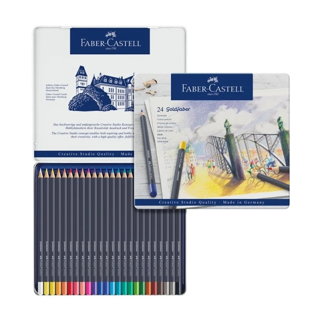 Χρωματιστά μολύβια Faber-Castell Goldfaber, 24 χρωμάτων, σε μεταλλική θήκη
