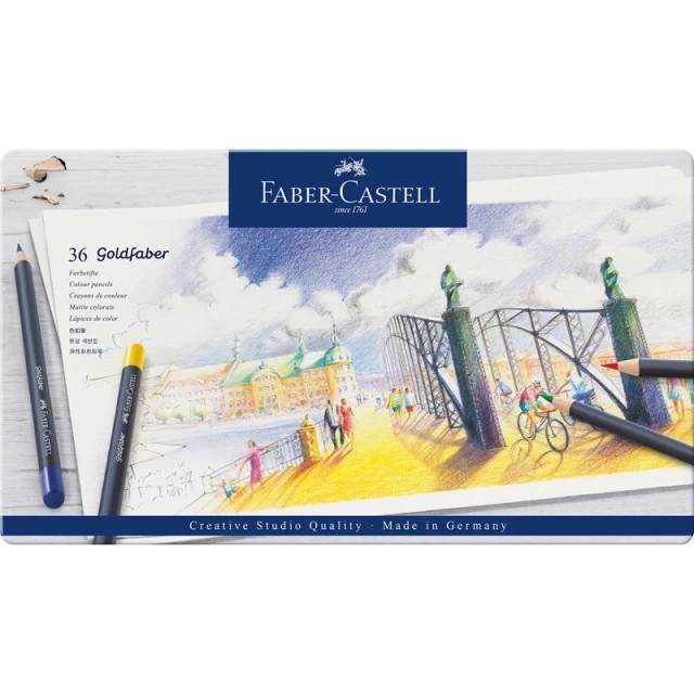 Χρωματιστά μολύβια Faber-Castell Goldfaber, 36 χρωμάτων, σε μεταλλικό κουτί