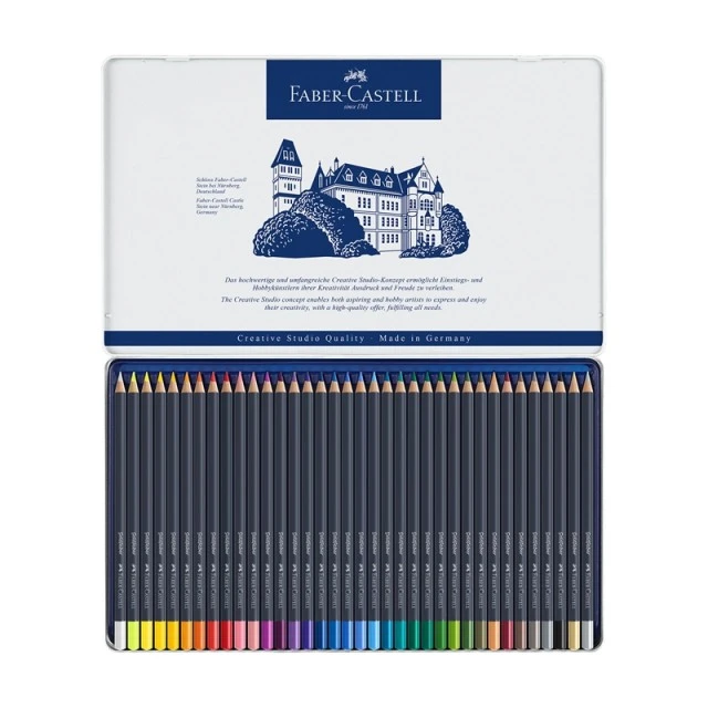 Χρωματιστά μολύβια Faber-Castell Goldfaber, 36 χρωμάτων, σε μεταλλικό κουτί