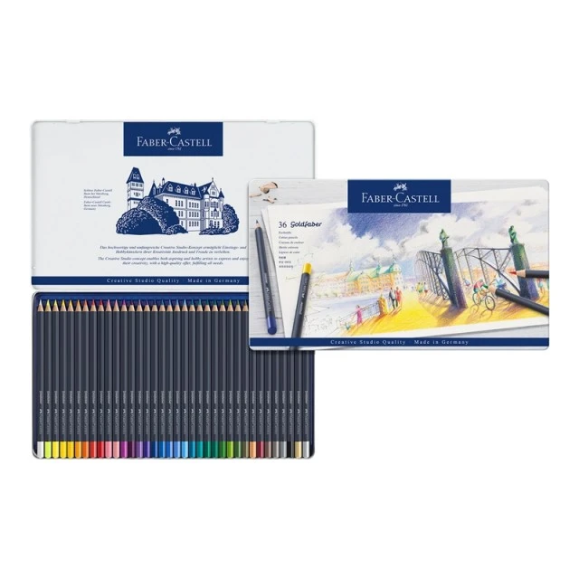 Χρωματιστά μολύβια Faber-Castell Goldfaber, 36 χρωμάτων, σε μεταλλικό κουτί