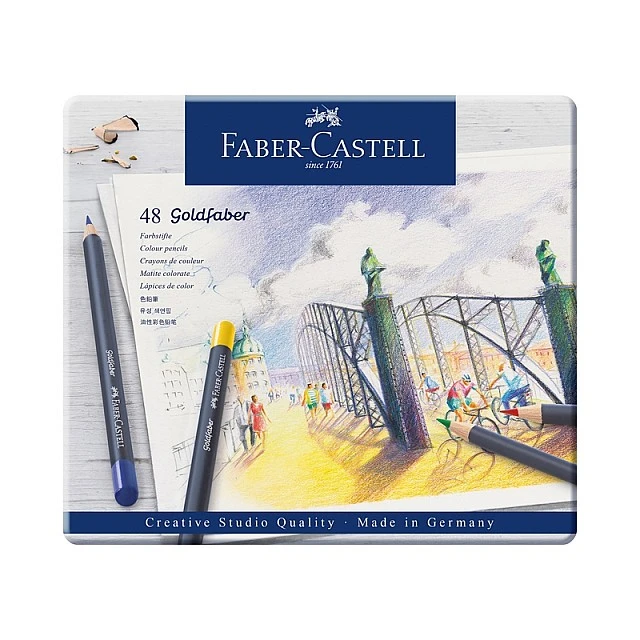 Χρωματιστά μολύβια Faber-Castell Goldfaber, 48 χρωμάτων, σε μεταλλικό κουτί