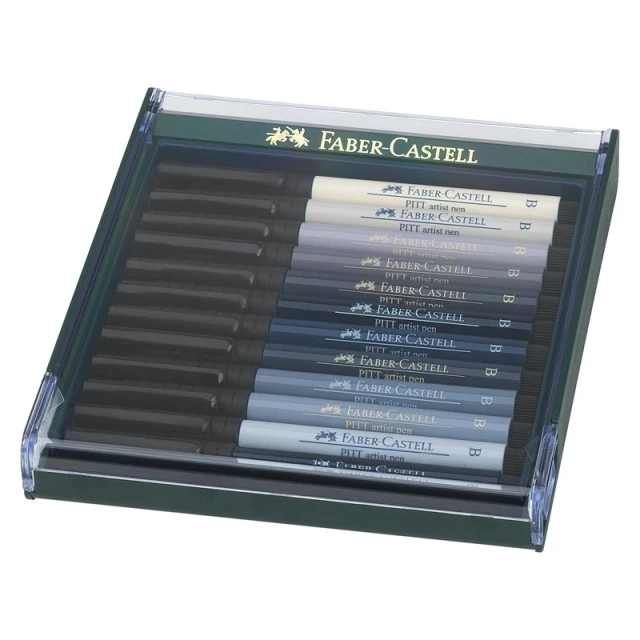 Faber-Castell μαρκαδόροι-πινέλο Pitt Artist Pen Grey, 12 χρώματα