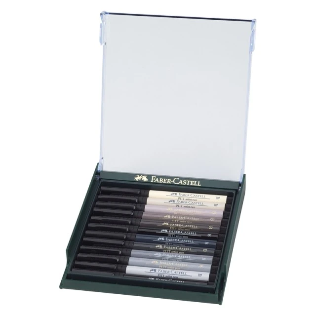Faber-Castell μαρκαδόροι-πινέλο Pitt Artist Pen Grey, 12 χρώματα