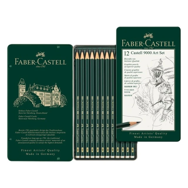 Μολύβι Faber-Castell Castell 9000, μαύρος γραφίτης, σετ για καλλιτέχνες, διαφορετικές σκληρότητες, 12 τεμάχια