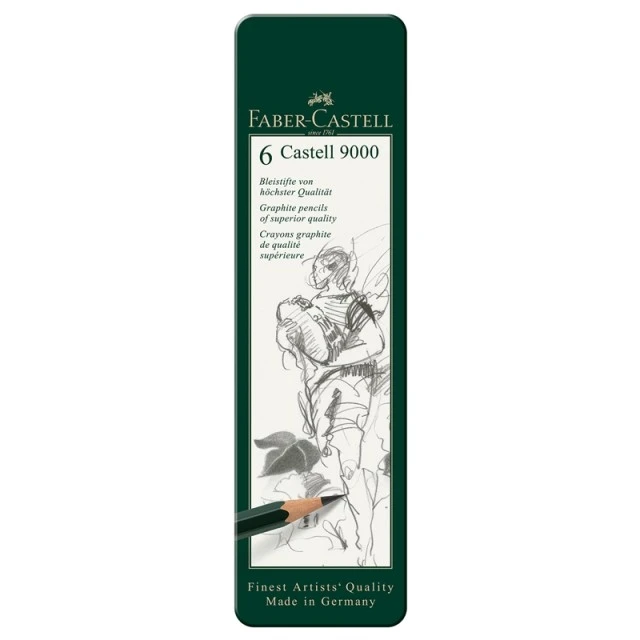 Faber-Castell μολύβια Castell 9000, γραφίτης, 6 τμχ σε μεταλλική κασετίνα