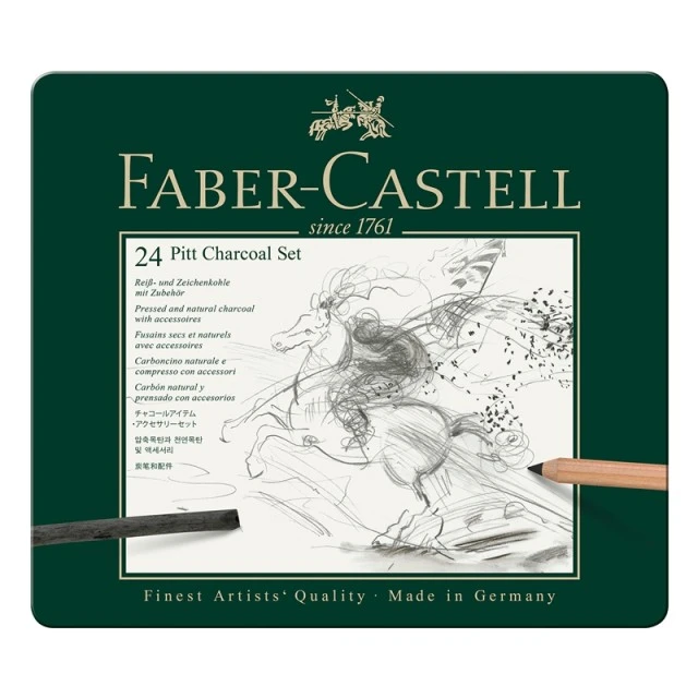 Σετ κάρβουνο Faber-Castell Pitt, 24 τεμαχίων σε μεταλλικό κουτί