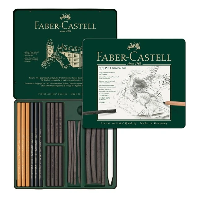 Σετ κάρβουνο Faber-Castell Pitt, 24 τεμαχίων σε μεταλλικό κουτί