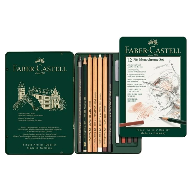 Σετ μολύβι Faber-Castell Pitt Μονόχρωμο, 12 τεμαχίων σε μεταλλικό κουτί