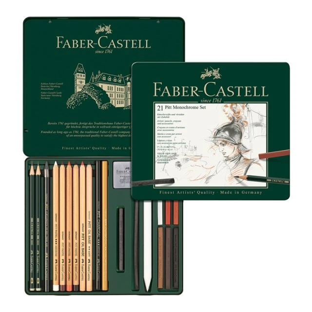 Σετ μολυβιών Faber-Castell Pitt Μονόχρωμο, 21 τεμαχίων σε μεταλλική θήκη