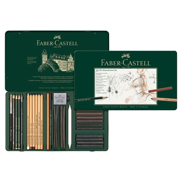 Σετ μολυβιού Faber-Castell Pitt Μονόχρωμο, 33 τεμαχίων σε μεταλλικό κουτί
