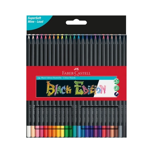 Faber-Castell χρωματιστά μολύβια Black Edition, 24 χρώματα
