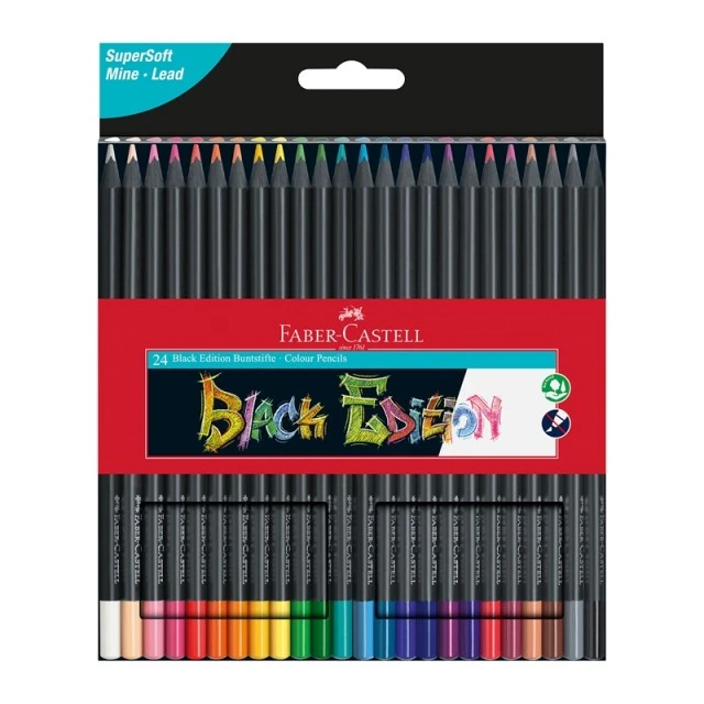 Faber-Castell χρωματιστά μολύβια Black Edition, 24 χρώματα