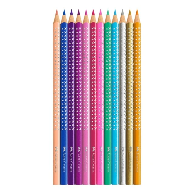Faber-Castell χρωματιστά μολύβια Sparkle, μεταλλικό ροζ κουτί, 12 χρώματα