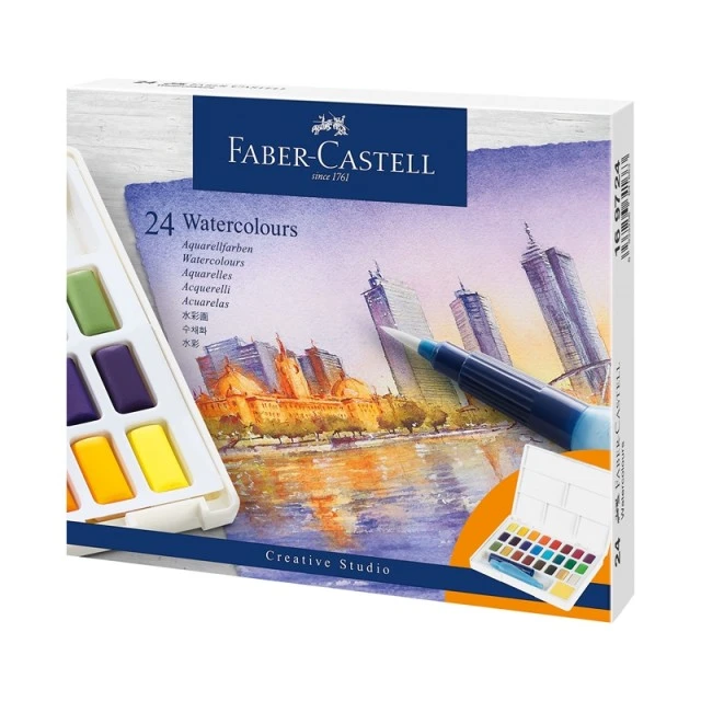Βαφές Faber-Castell Watercolor, σε κουτί - παλέτα, 24 χρωμάτων