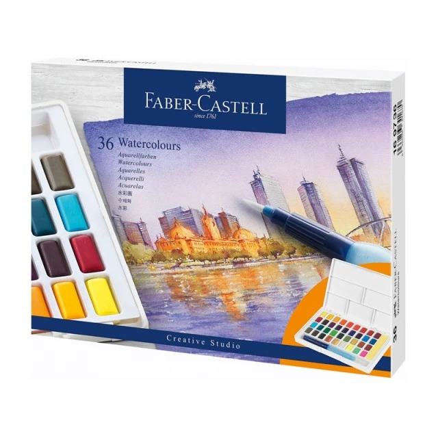Βαφές Faber-Castell Watercolor, σε κουτί - παλέτα, 36 χρωμάτων