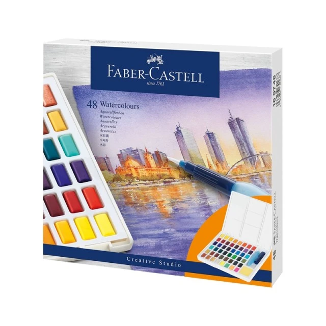 Βαφές Faber-Castell Watercolor, σε κουτί - παλέτα, 48 χρωμάτων