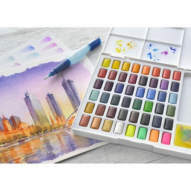Βαφές Faber-Castell Watercolor, σε κουτί - παλέτα, 48 χρωμάτων
