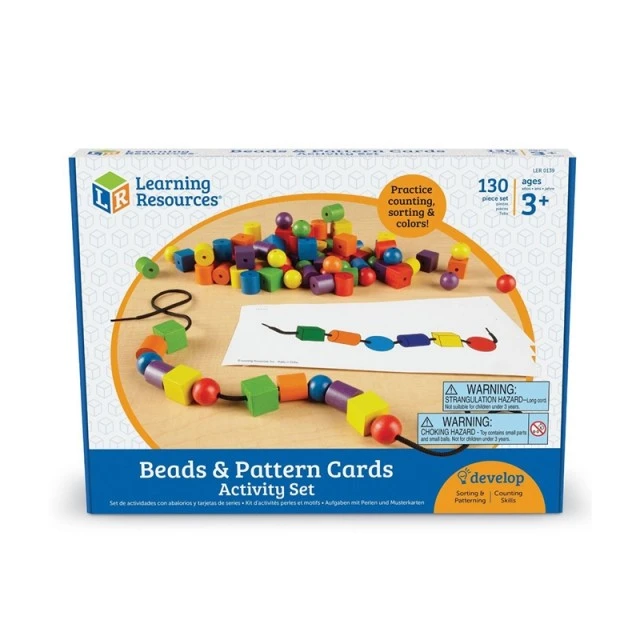 Πόροι εκμάθησης String Beads, Wooden, 108 Count, με 20 ενεργές κάρτες που περιλαμβάνονται