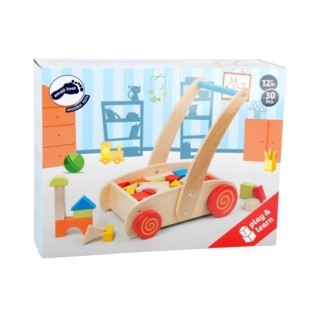 Small Foot ξύλινο οικοδομικό σετ με καροτσάκι, 33 τεμάχια, 37 x 28 x 39 cm