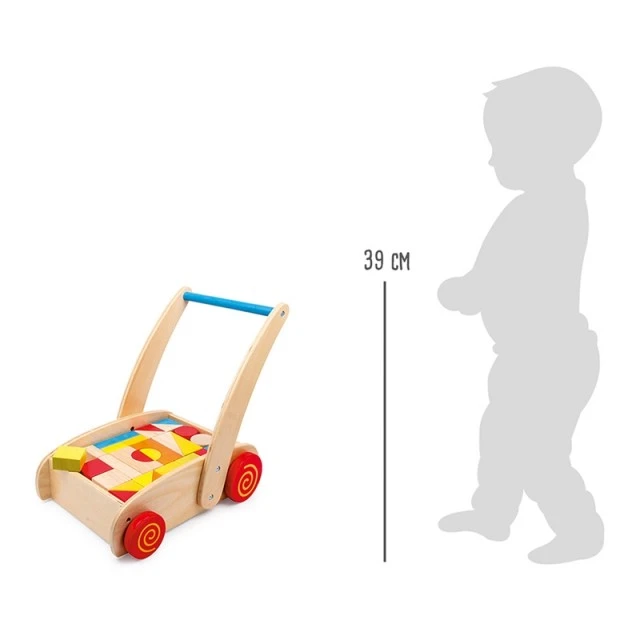 Small Foot ξύλινο οικοδομικό σετ με καροτσάκι, 33 τεμάχια, 37 x 28 x 39 cm
