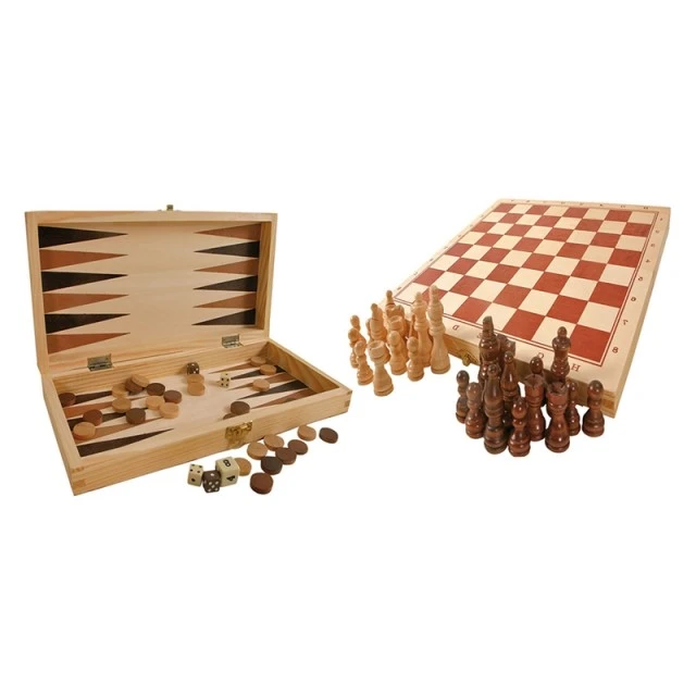 Παιχνίδια Small Foot Ches, τάβλι και ζάρια, 3 σε 1, σε ξύλινο κουτί