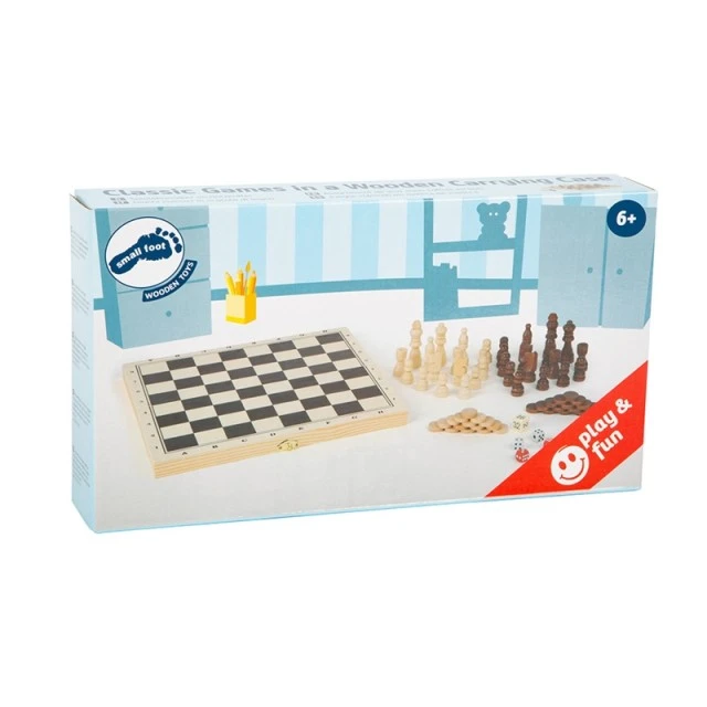 Παιχνίδια Small Foot Ches, τάβλι και ζάρια, 3 σε 1, σε ξύλινο κουτί
