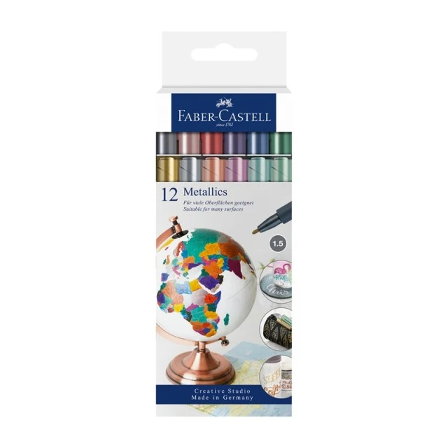 Μαρκαδόροι Faber-Castell, στρογγυλοί, μεταλλικοί, 1,5 mm, 12 χρώματα