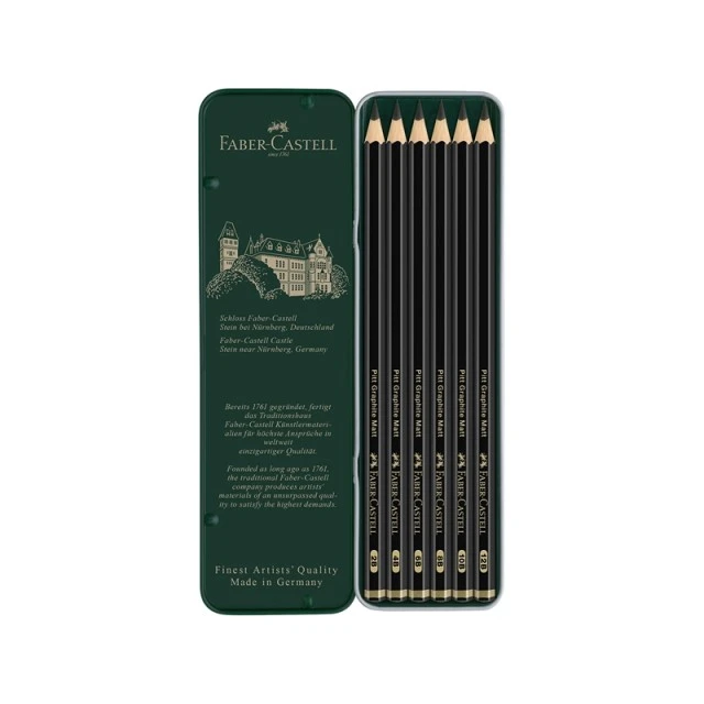 Faber-Castell μολύβια Pitt Graphite Matt, γραφίτης, 6 τμχ σε μεταλλική κασετίνα