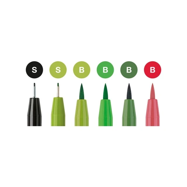 Faber-Castell μαρκαδόρος Pitt Artist, σετ καλλιγραφίας, 6 πράσινα χρώματα