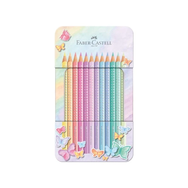 Faber-Castell μολύβια Sparkle, 12 παστέλ χρώματα, μεταλλική κασετίνα