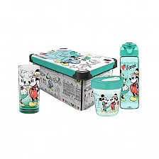 Disney Комплект Travel, кутия за съхранение 5 L, чаша за пътуване 350 ml, бутилка за пътуване 630 ml, стъклена чаша 300 ml, зелени